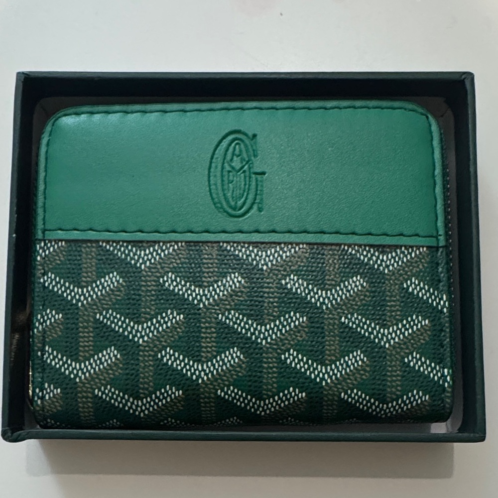 Goyard Unisex Green Chevron Coates Canvas & Leather Wallet
